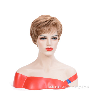 Cheap Wholesale Short Blone Wigs With Fluffy Layered Synthetic Hair Wigs With Bangs 9 inches For  Women